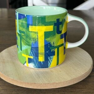 Anthropologie Monogram Letter T Blue And Green Ceramic Coffee  Mug